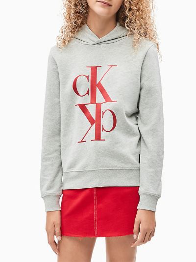 Calvin Klein Ruhák HU187719 | Calvin Klein Organic Cotton Logo Lány Kapucnis Pulóver Világos Szürke